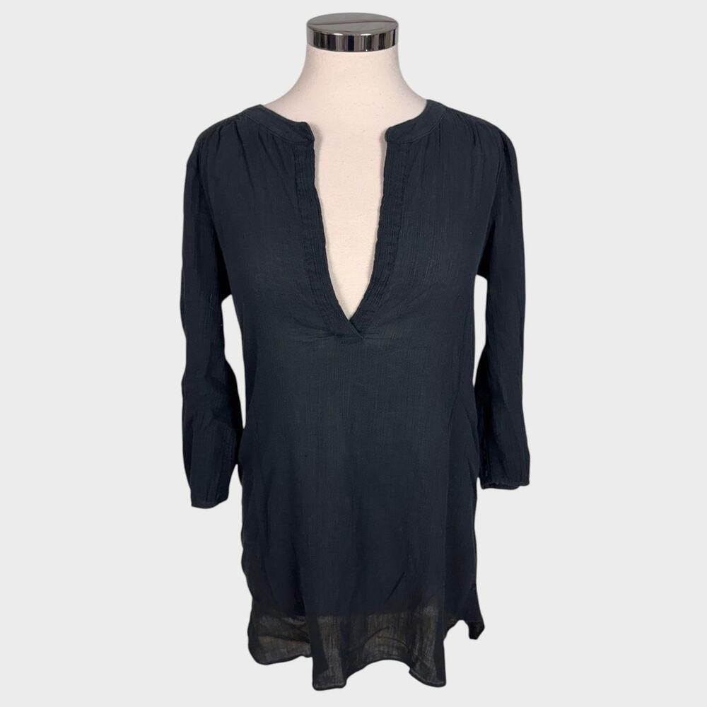 Ann Taylor LOFT Womens XS 100% Cotton Gauzy Black Deep V Tunic - Picture 1 of 8